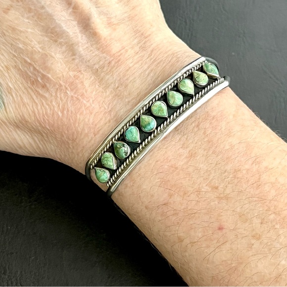 Los Ballesteros vintage sterling silver 925 and turquoise cuff bracelet - Picture 2 of 8